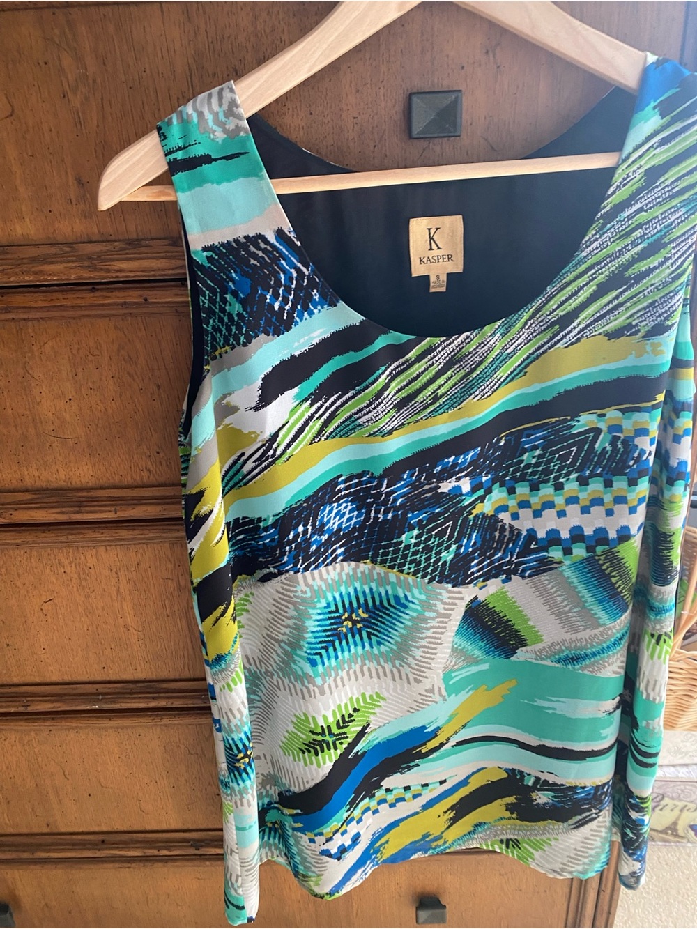 Kasper Multicolor Abstract Print Sleeveless Tank - Teal, Blue & Lime